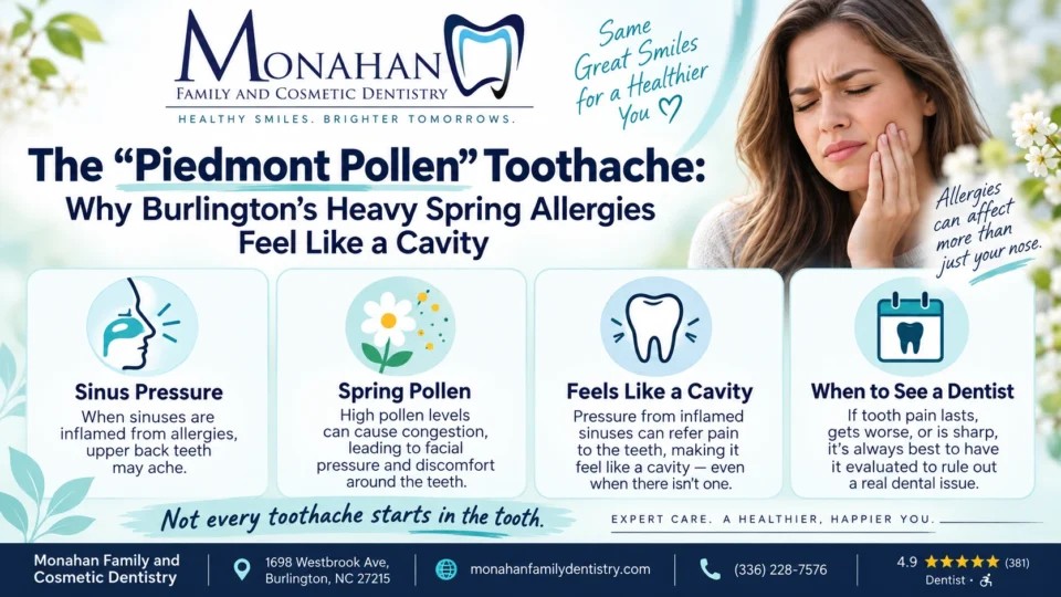 The “Piedmont Pollen” Toothache: Why Burlington’s Heavy Spring Allergies Feel Like a Cavity